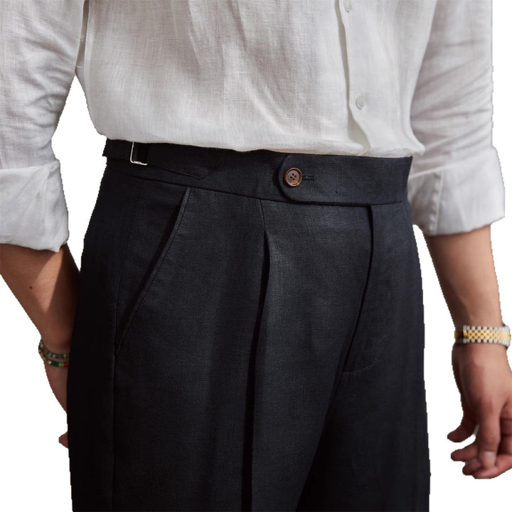 Men's linen pants with high waist, pleats and adjustable side tab Mune Fashion