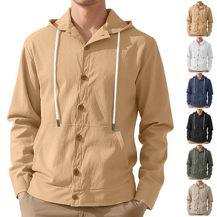 Men's lightweight hoodie jacket with button placket, kangaroo pocket, and drawstring Mune Fashion
