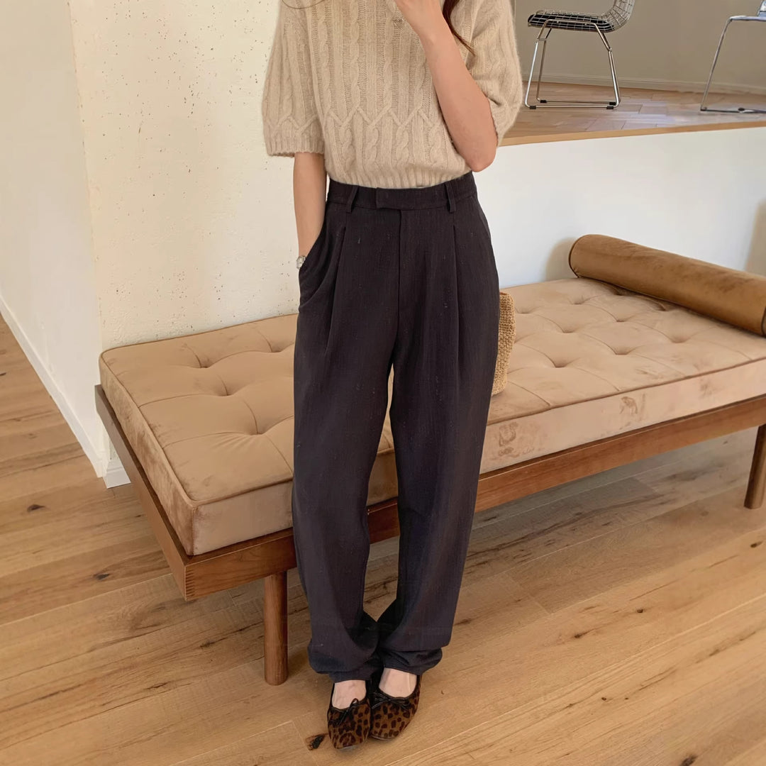 Damen Weite Schnitt Bundfaltenhose Mune Fashion