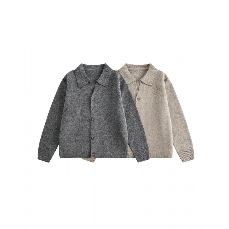 Unisex Boxy Knit Cardigan with Shirt Collar and Continuous Button Placket Mune Fashion