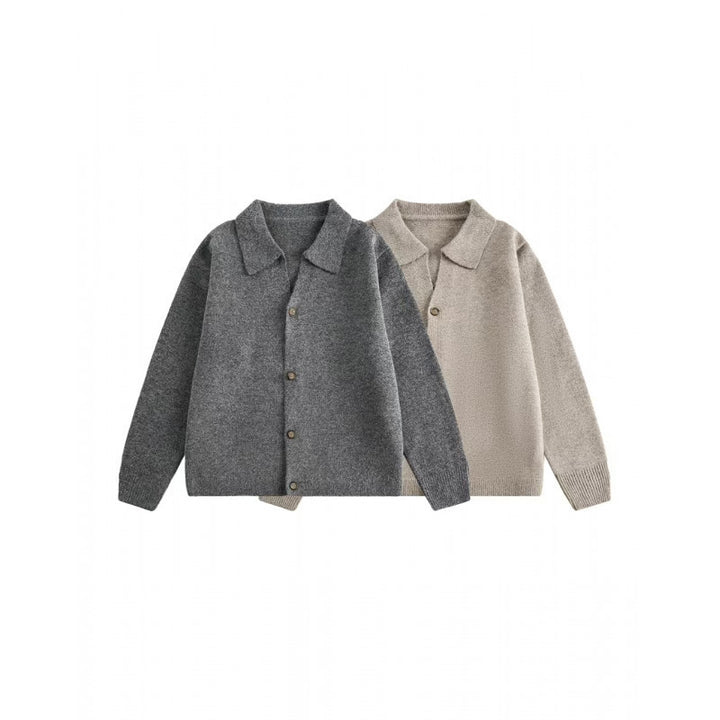 Unisex Boxy Knit Cardigan with Shirt Collar and Continuous Button Placket Mune Fashion