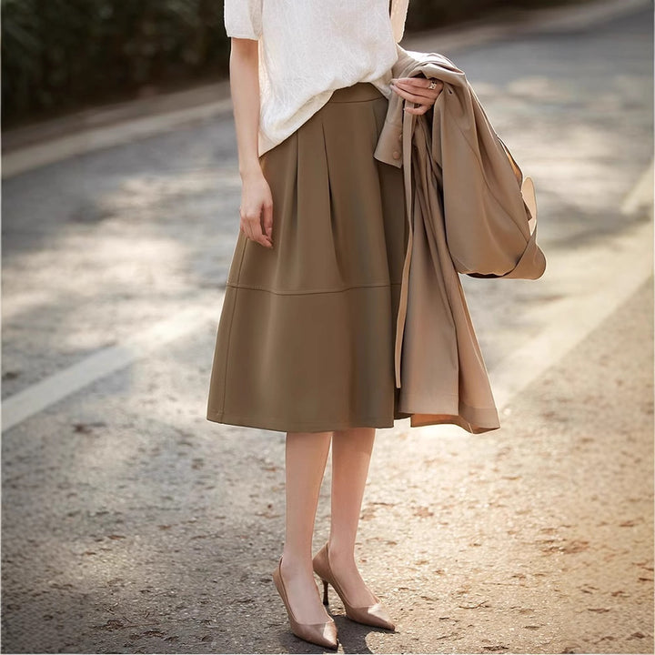 Women Elegant Midi Skirt with Pleats and High Waist Mune Fashion
