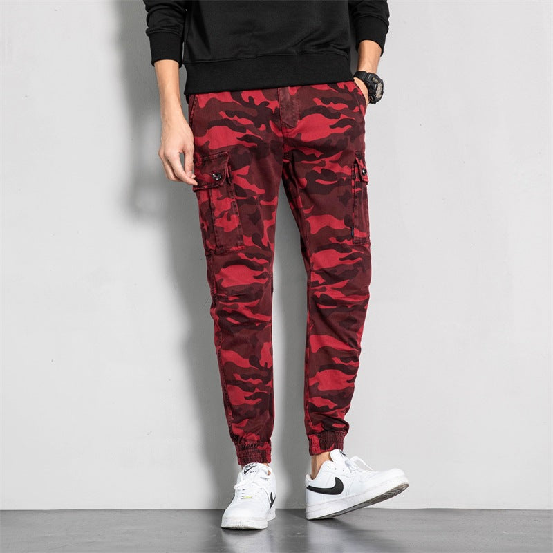 Men's Camouflage Cargo Jogging Pants in Tapered Fit with Elastic Waistband, Utility Pockets & Ribbed Ankle Cuffs Mune Fashion