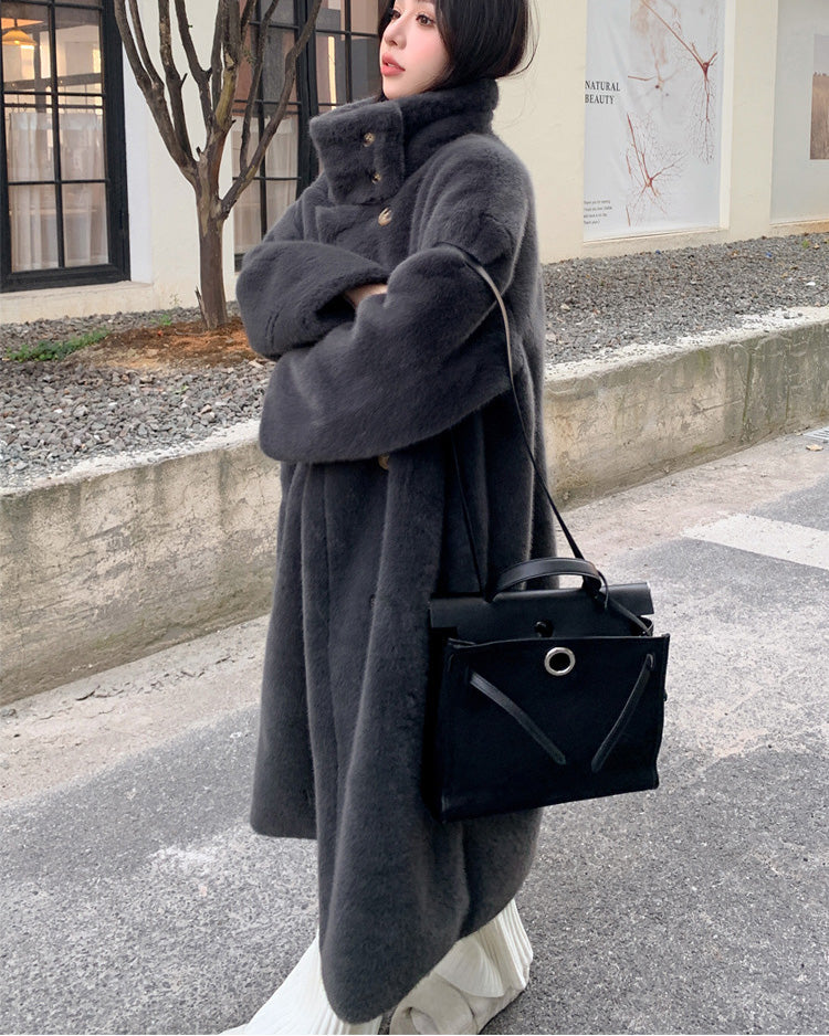 Mune | Collars Double Breasted Faux Mink Fur Long Coat