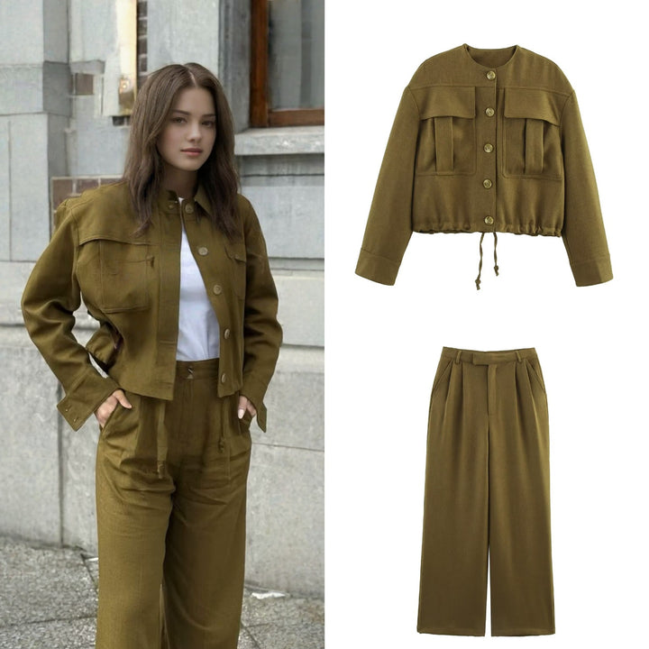 Women's Cropped Field Jacket with applied flap pockets and drawstring Mune Fashion