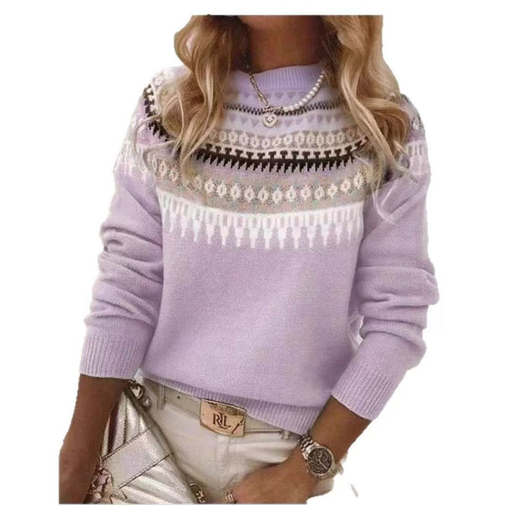Women's Norwegian sweater made of wool blend with round neck and traditional Fair Isle yoke Mune Fashion