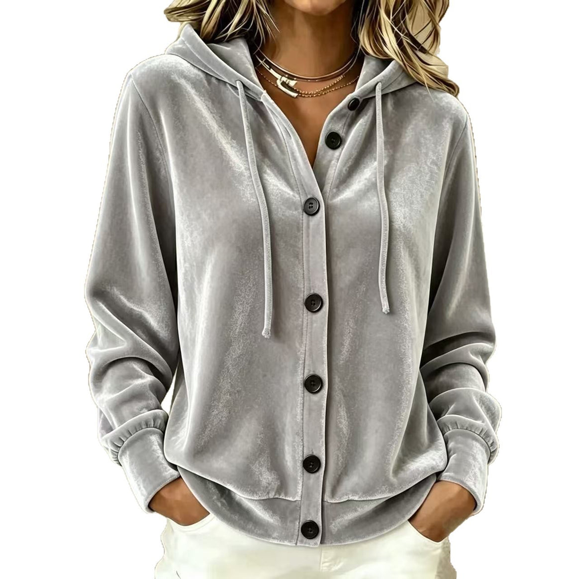 Women's Oversized Velvet Hooded Jacket with Elastic Hem and Wide Sleeves Mune Fashion