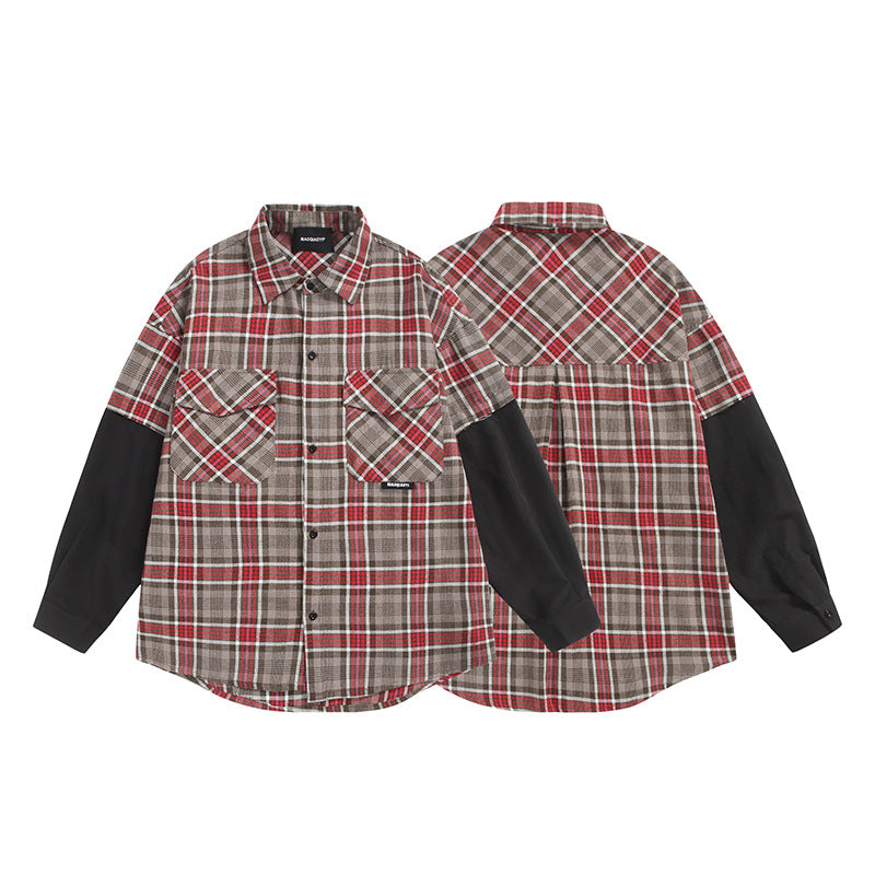 Unisex Oversized Shirt Jacket in Layering Look with Contrasting Sleeves and Breast Flap Pockets Mune Fashion