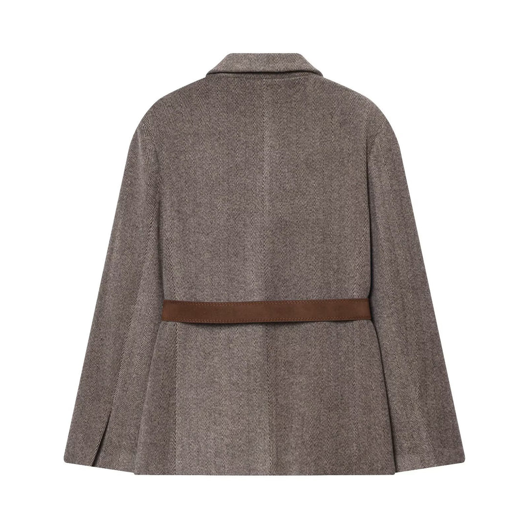 Women's Tailored Herringbone Blazer Coat with TIE Belt Mune Fashion