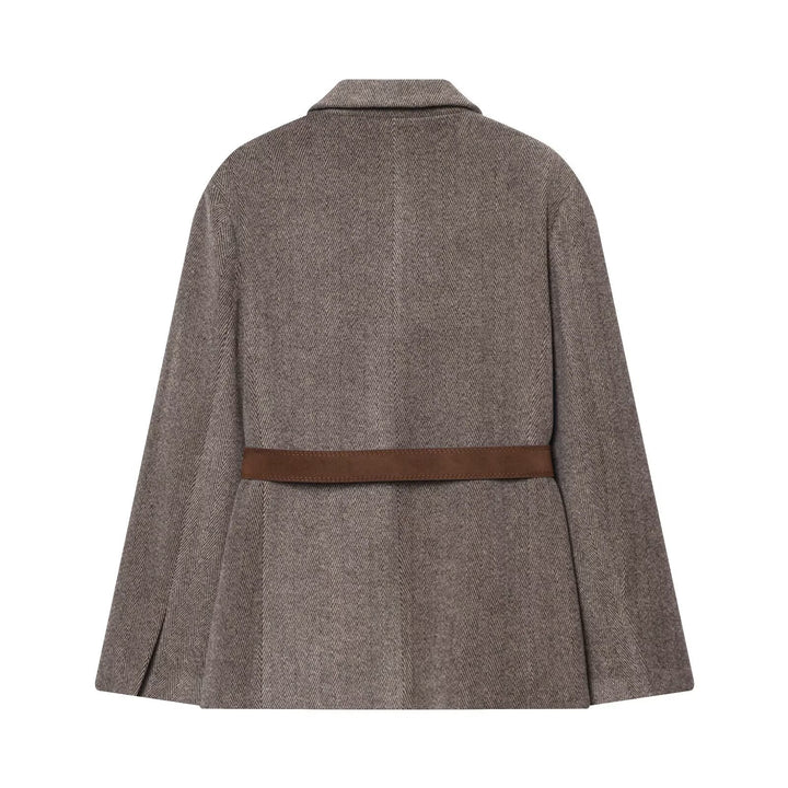 Women's Tailored Herringbone Blazer Coat with TIE Belt Mune Fashion