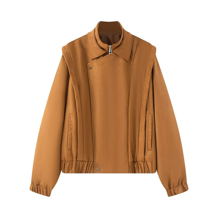 Women's short bomber-style jacket with stand-up collar and asymmetrical snap button placket Mune Fashion