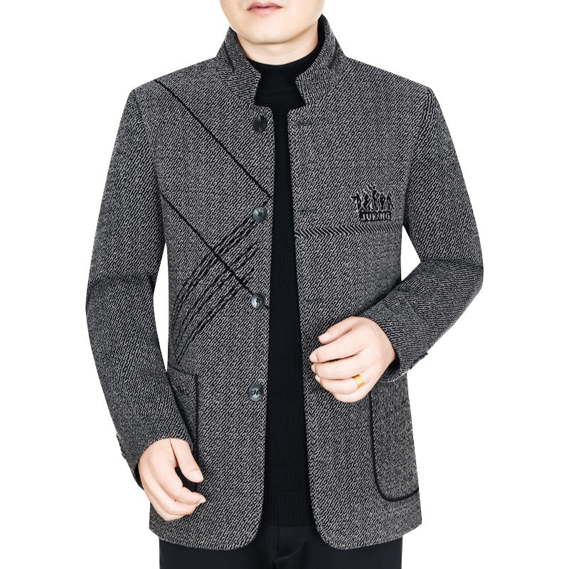 Men's Stand Collar Coat made of textured wool blend with slim silhouette Mune Fashion