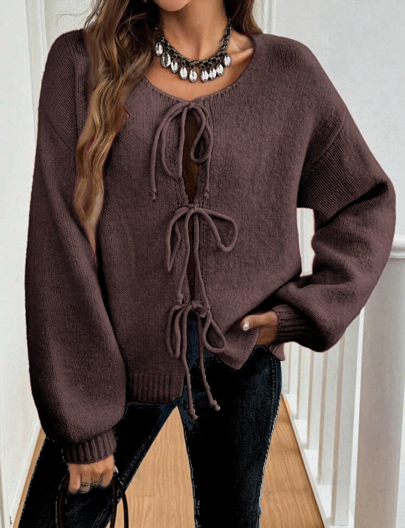 Women's short cardigan with ties, oversized silhouette and balloon sleeves Mune Fashion