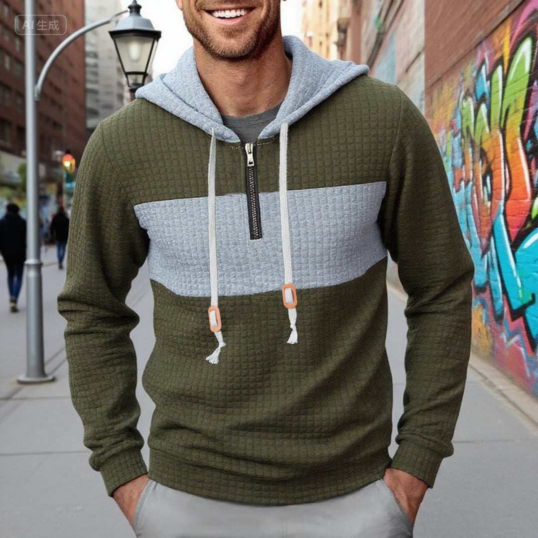 Men's hoodie in structured fabric with half zip, contrast chest, and kangaroo pocket Mune Fashion