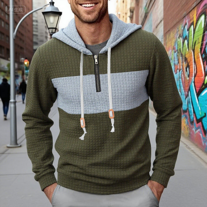 Men's hoodie in structured fabric with half zip, contrast chest, and kangaroo pocket Mune Fashion