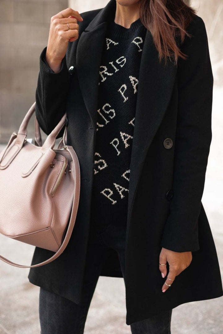 Women's elegant tailored wool blend coat with notch collar and concealed button placket Mune Fashion