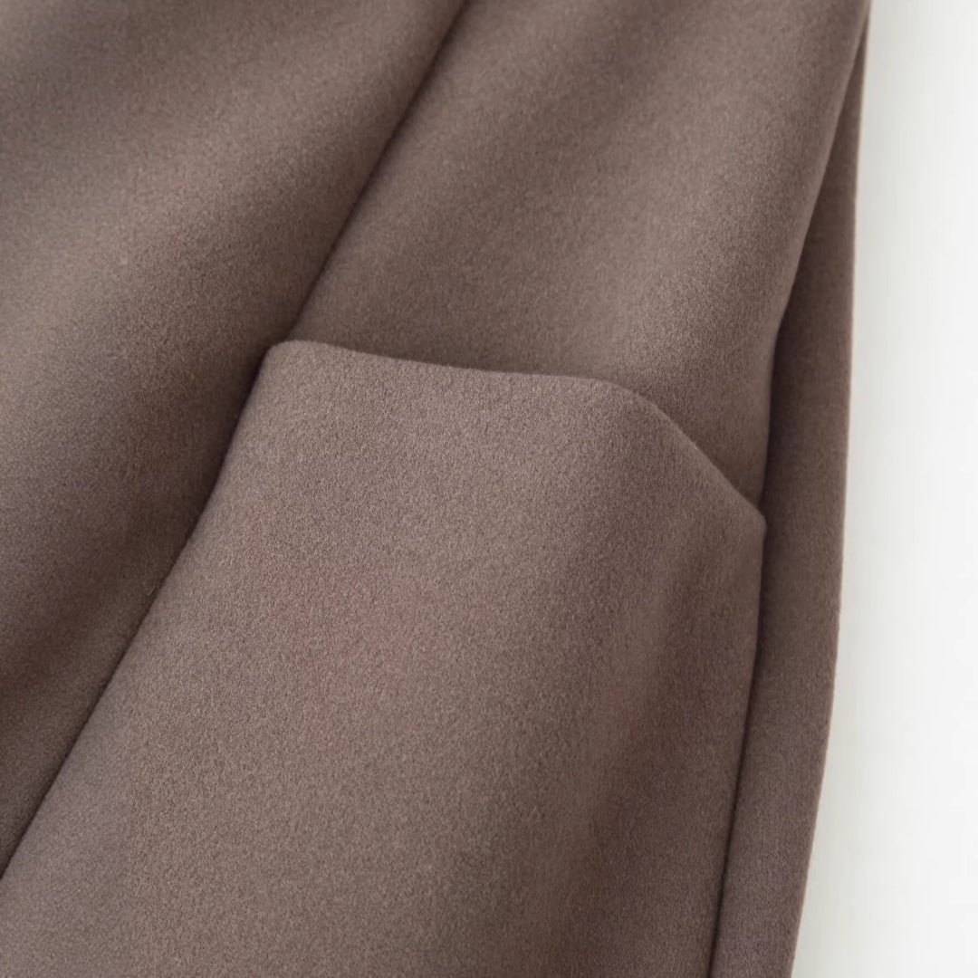 Women's Elegant Long Wool Blend Coat with Shawl Collar and Patch Pockets Mune Fashion
