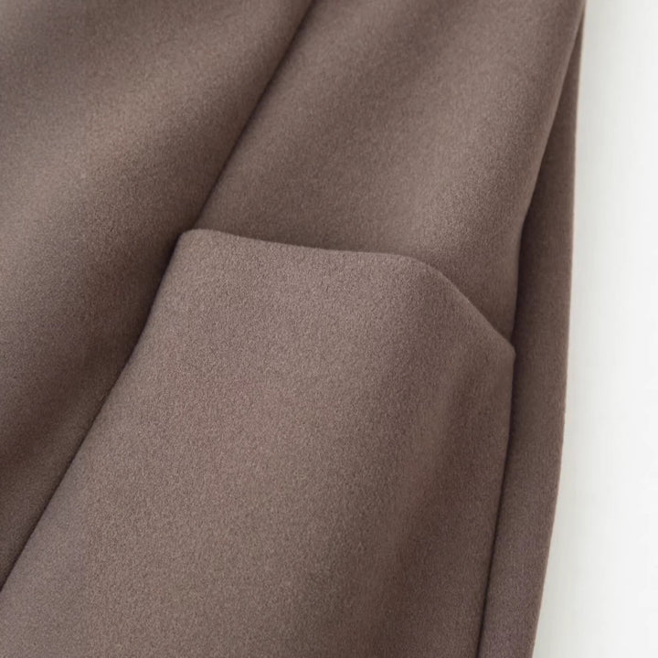 Women's Elegant Long Wool Blend Coat with Shawl Collar and Patch Pockets Mune Fashion