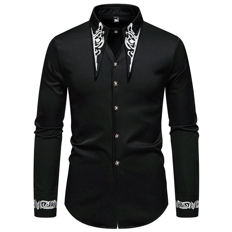 Men's Slim-Fit Business Shirt with Embroidery on the Collar and Cuffs Mune Fashion