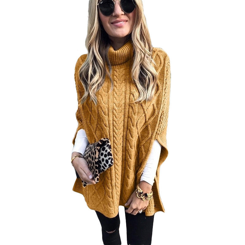 Ladies nan kastiger knit poncho with high turtleneck, cable structure and side slits Mune Fashion
