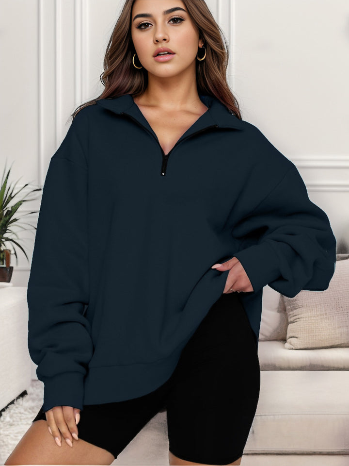 Women's oversized sweatshirt with half-zip and stand-up collar Mune Fashion