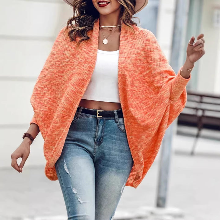 Women Oversized Knit Poncho with Open Front and Boucle Structure Drune