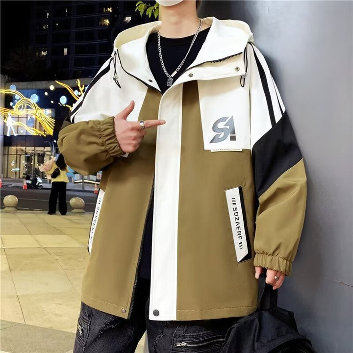 Men's Colourblock Utility Outdoor Jacket with Hood, Contrast Stripes and Concealed Zipper Mune Fashion
