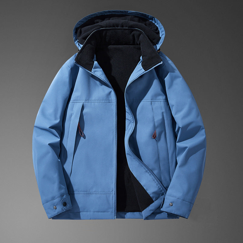 Men Water-Repellent Multi-Pocket Jacket with Hood and Fleece Lining Mune Fashion