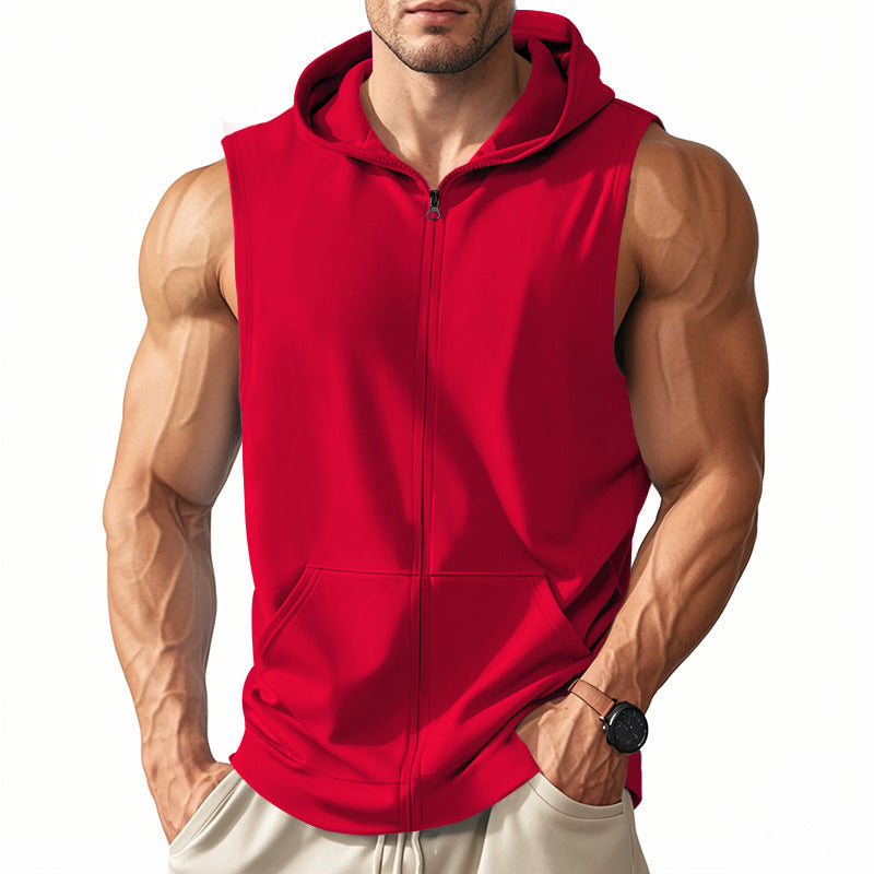 Men's muscle-fit training hoodie vest with zipper and kangaroo pocket Mune Fashion