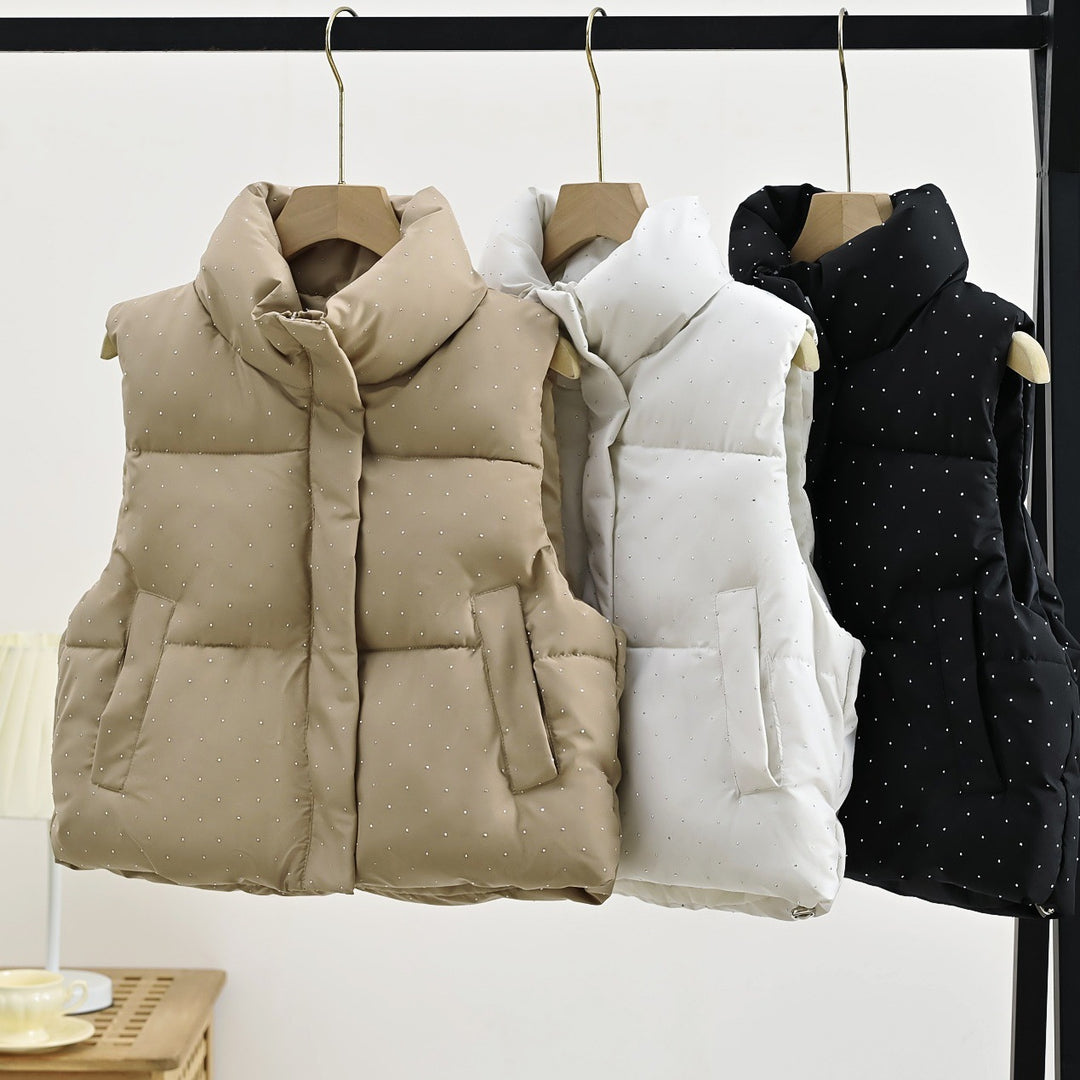 Women's Insulated Sleeveless Padded Gilet with Quilted Stand-up Collar Mune Fashion