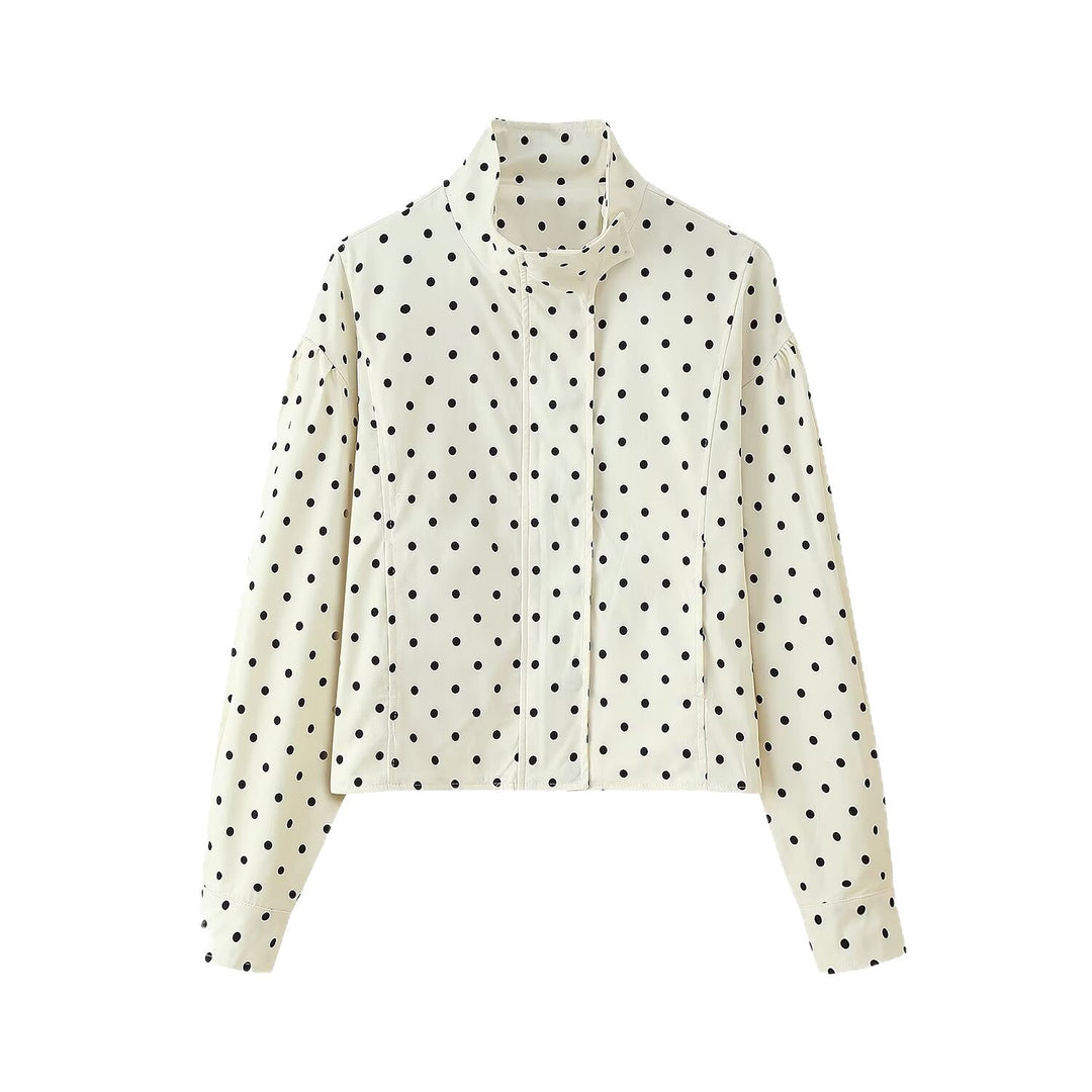 Women's short jacket with stand-up collar, boxy cropped cut and polka dot print Mune Fashion