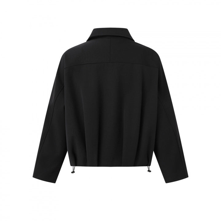 Unisex Short cut boxy zip blouson jacket with shirt collar, drawstring hem and snap button pockets Mune Fashion