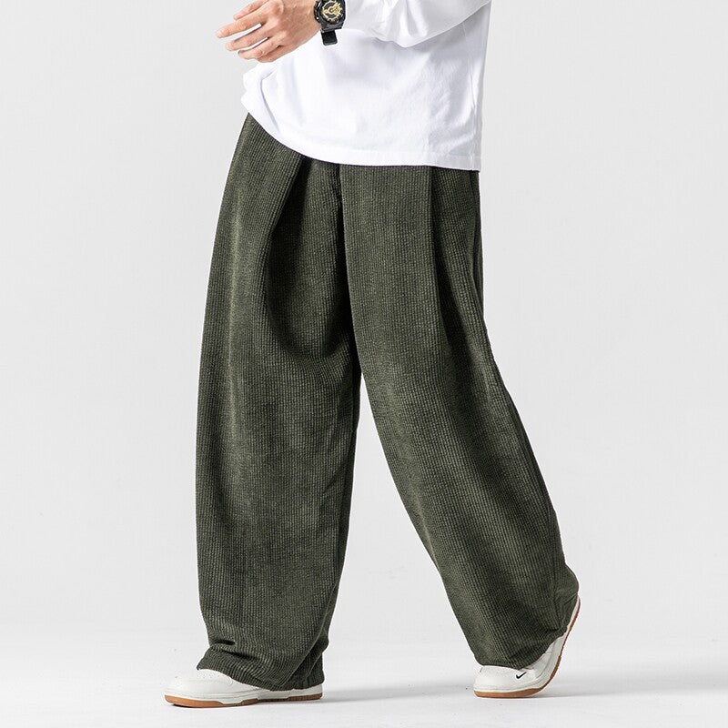 Men's Wide Cord Pants with Pleats and Relaxed Silhouette Mune Fashion