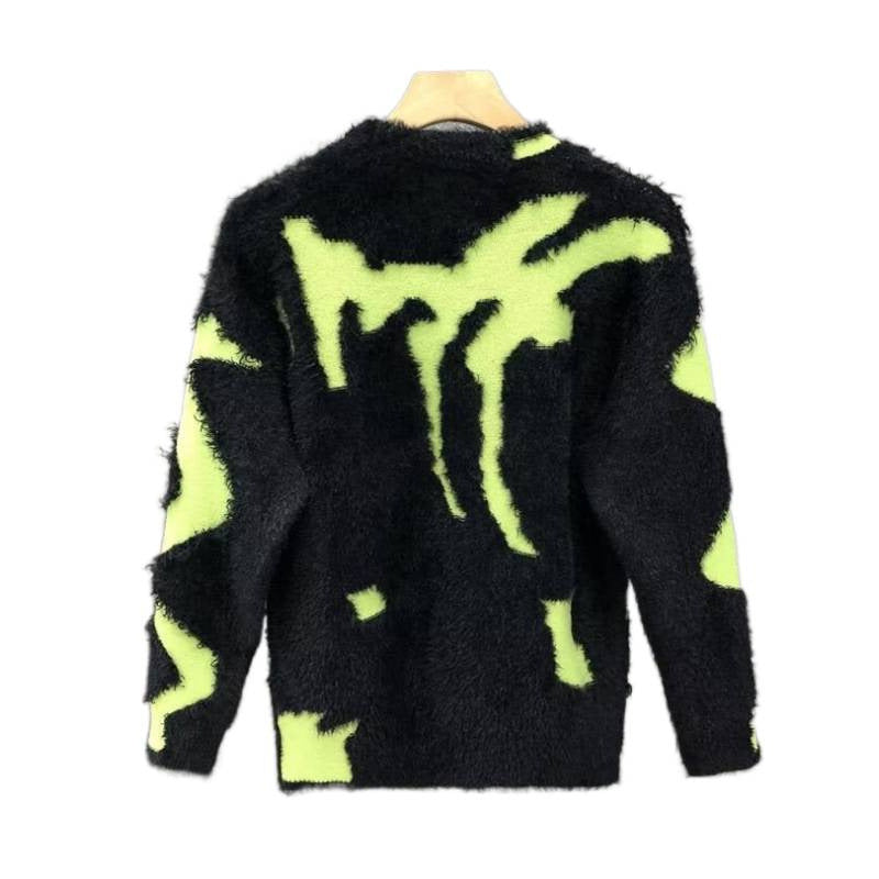 Unisex Fluffy Oversized Knit Sweater with Abstract Destroy Detail and Texture Mix Mune Fashion