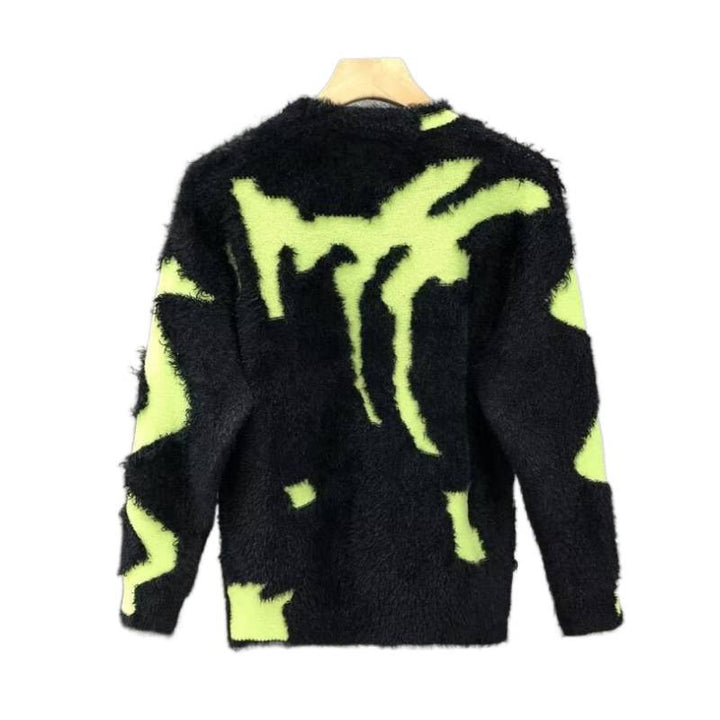 Unisex Fluffy Oversized Knit Sweater with Abstract Destroy Detail and Texture Mix Mune Fashion