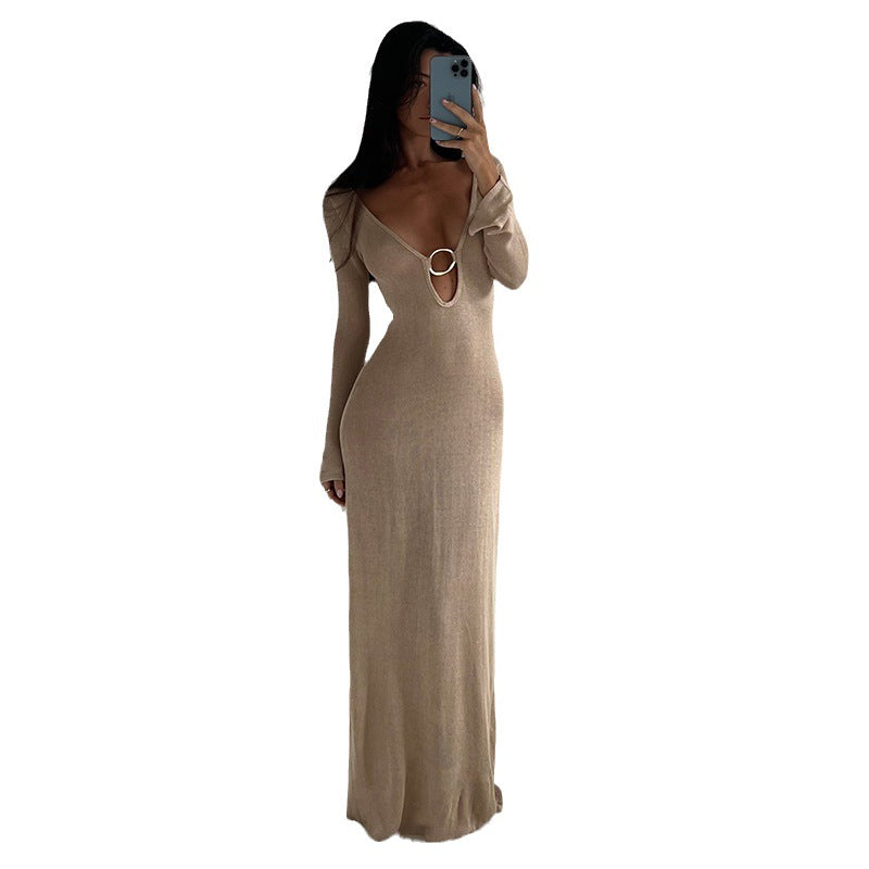 Women's mesh beach dress with deep V-neck and unique ring detail Mune Fashion
