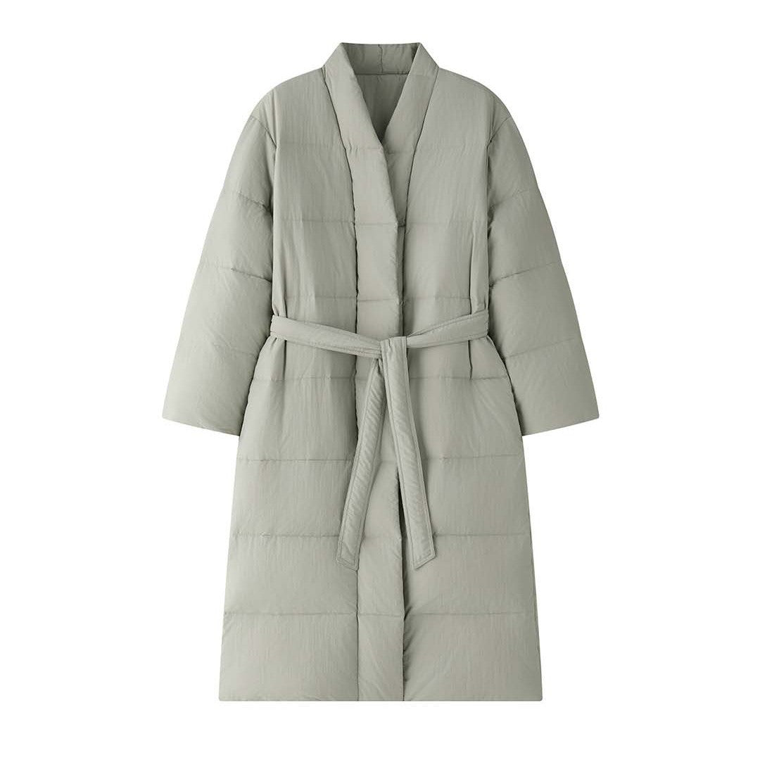 Women Longer quilted coat with kimono-like collar and oversized silhouette Mune Fashion