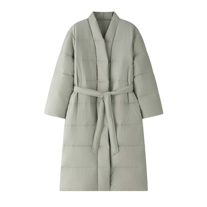 Women Longer quilted coat with kimono-like collar and oversized silhouette Mune Fashion