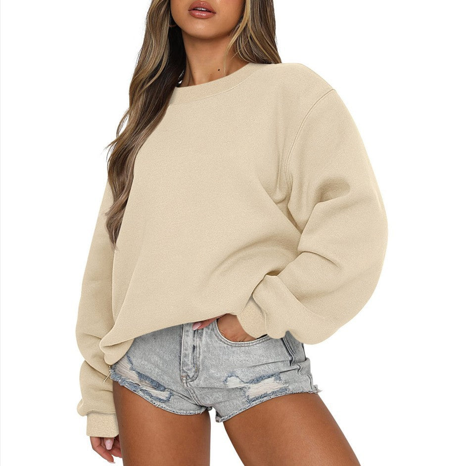 Women's oversized round neck sweatshirt made of cotton blend with dropped shoulders, brushed inside, and elastic cuffs Mune Fashion