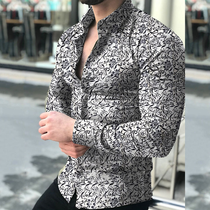 Men's fitted long-sleeve shirt with fine ornament pattern and stretch cotton blend Mune Fashion