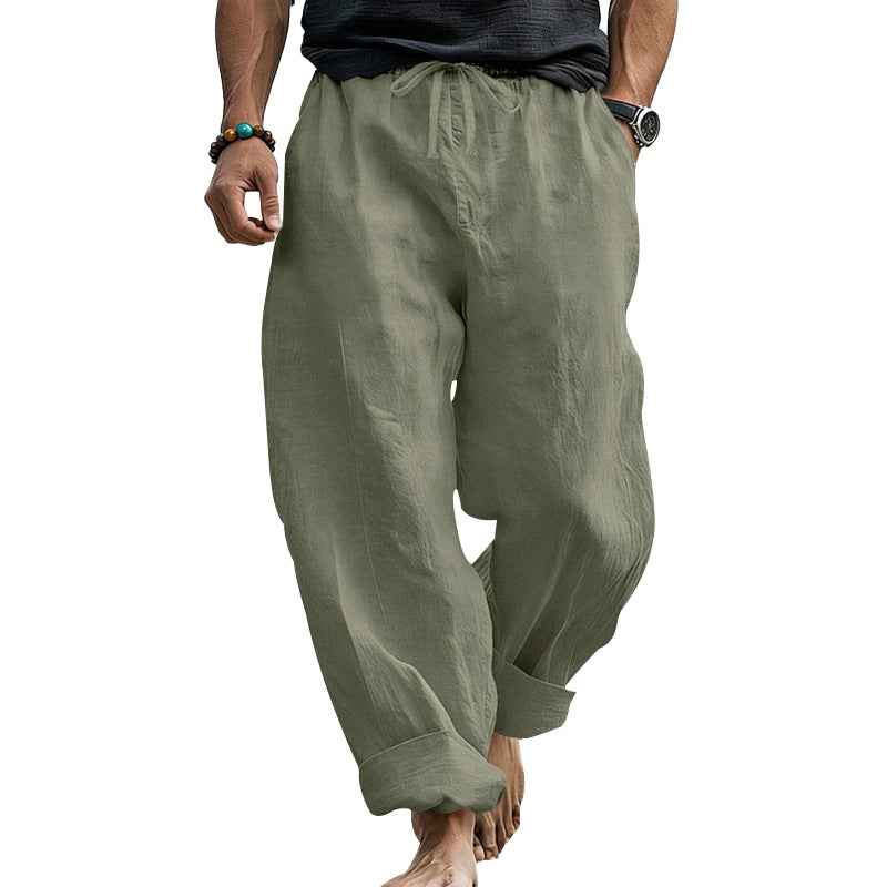 Men's Loose-Fit Linen Lounge Pants with Drawstring, Cuffed Hem and Pockets Mune Fashion
