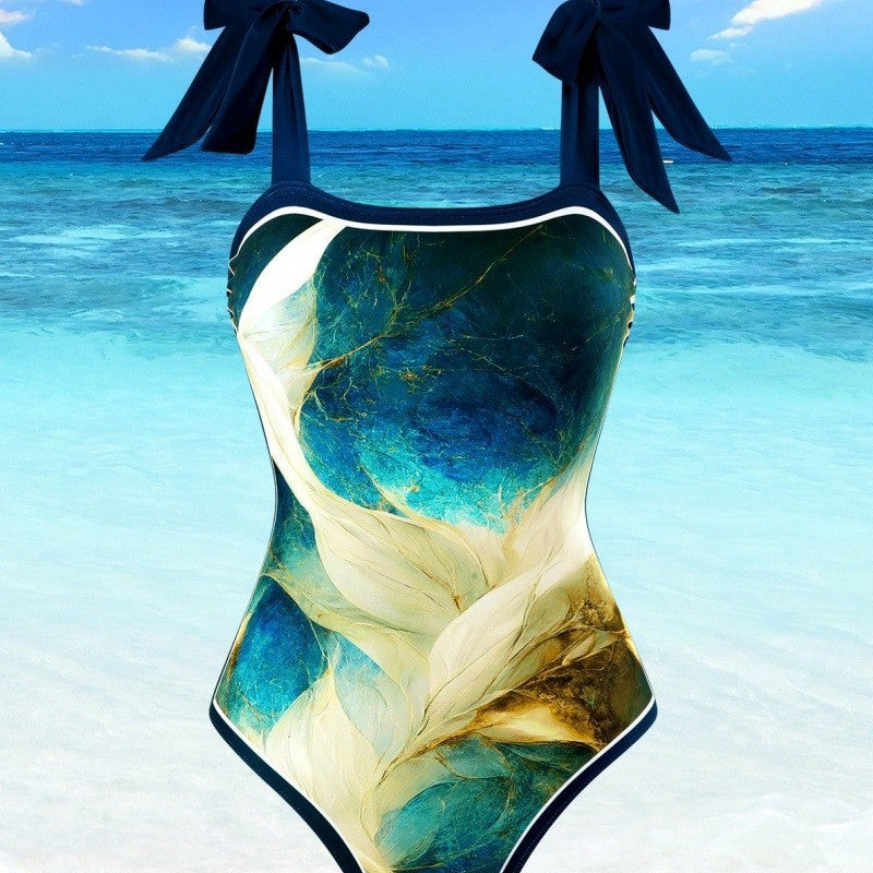 Ladies One-Piece Swimsuit with Stylish Wrap Skirt Look Mune Fashion