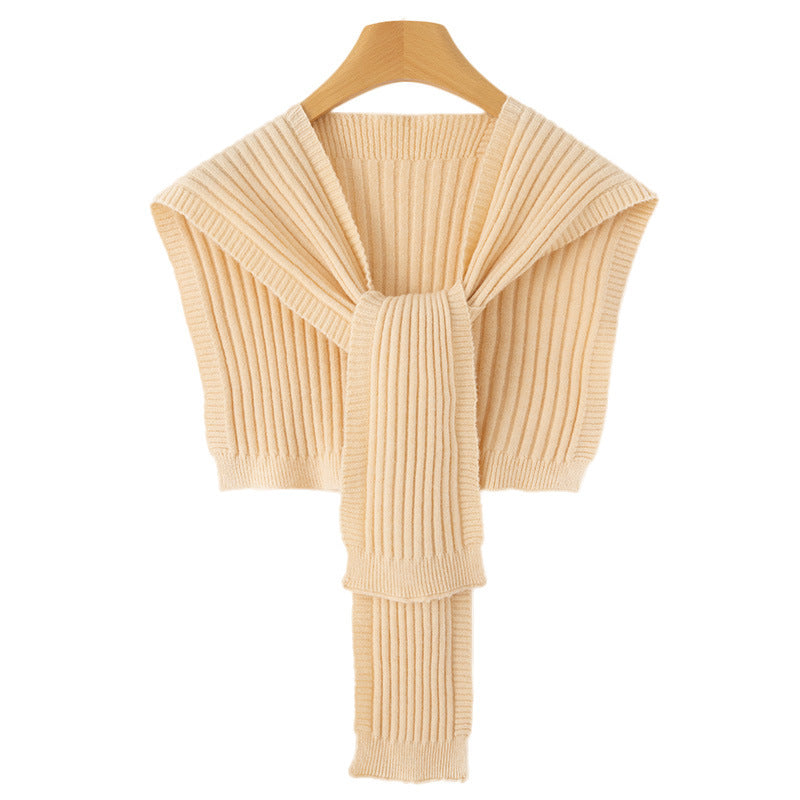 Women's Short Ribbed Knit Shoulder Warmer with Integrated Scarf Mune Fashion