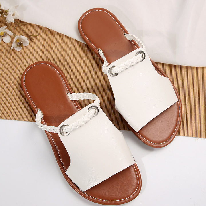 Women's elegant flat slide with wide upper material and braided toe strap Mune Fashion