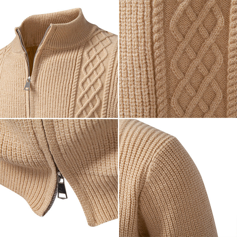 Men's zip knit jacket with decorative cable pattern, stand-up collar and elastic cuffs Mune Fashion