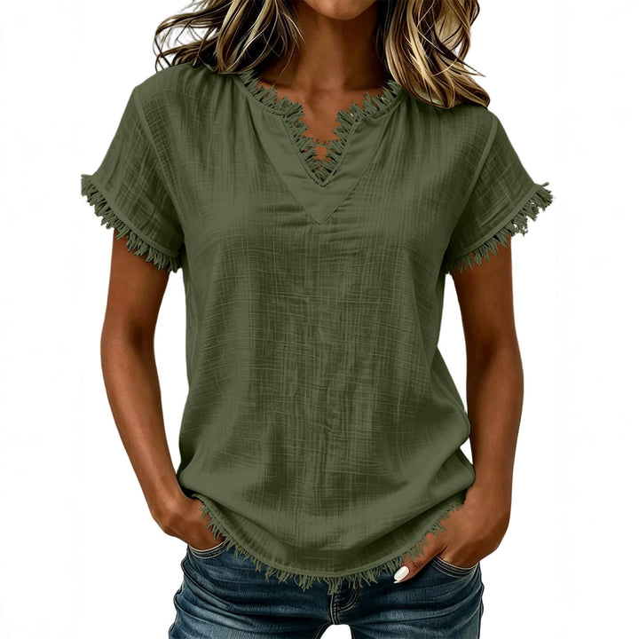 Ladies Lightweight T-Shirt with Fringed Accents Mune Fashion