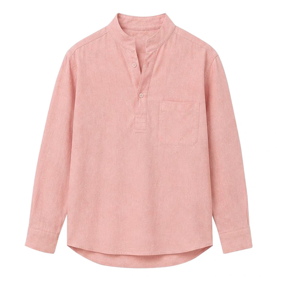 Men's shirt with Mandarin collar, half-button placket, and chest pocket Mune Fashion