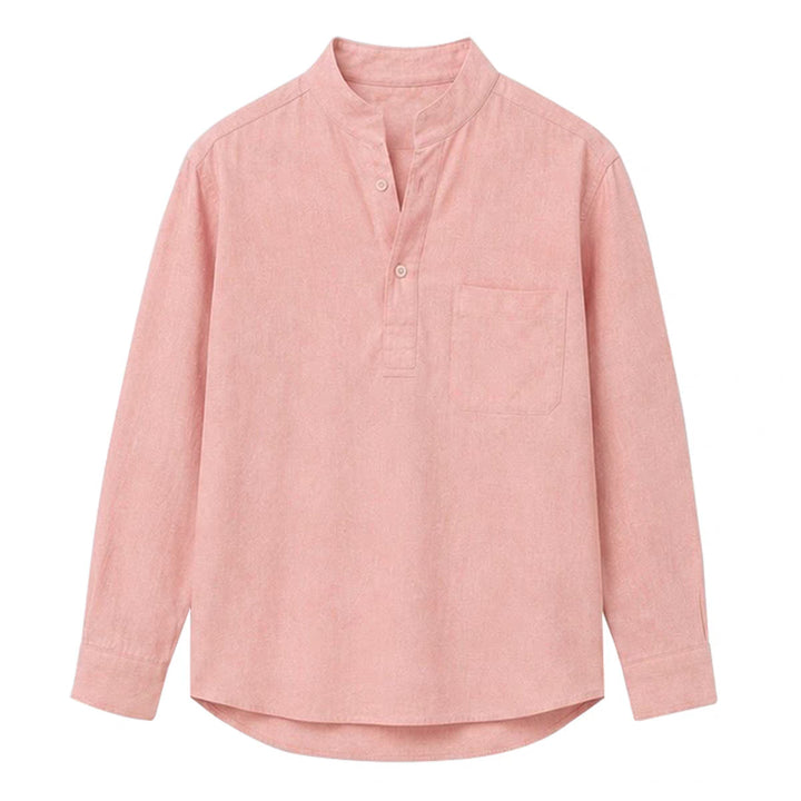 Men's shirt with Mandarin collar, half-button placket, and chest pocket Mune Fashion