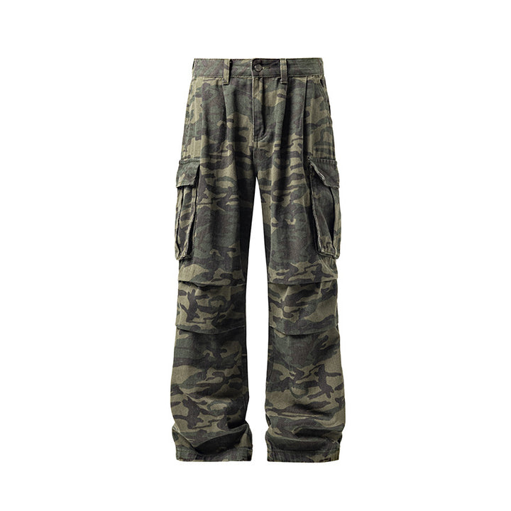 Men's Loose Camouflage Cargo Pants with Drop Crotch, Multi-Pockets and Elastic Waistband Mune Fashion