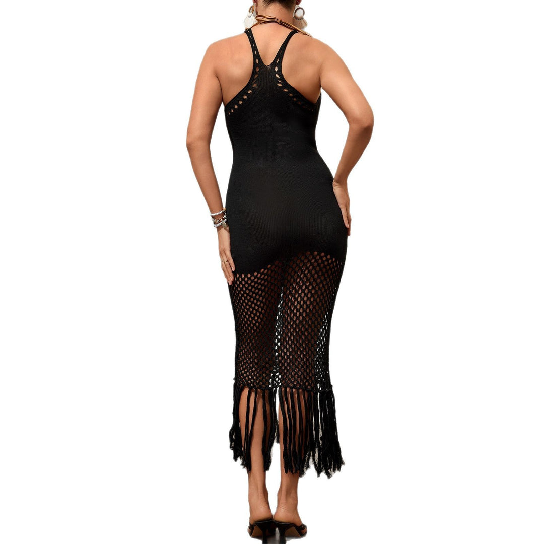 Women Net Dress with Fringes Mune Fashion